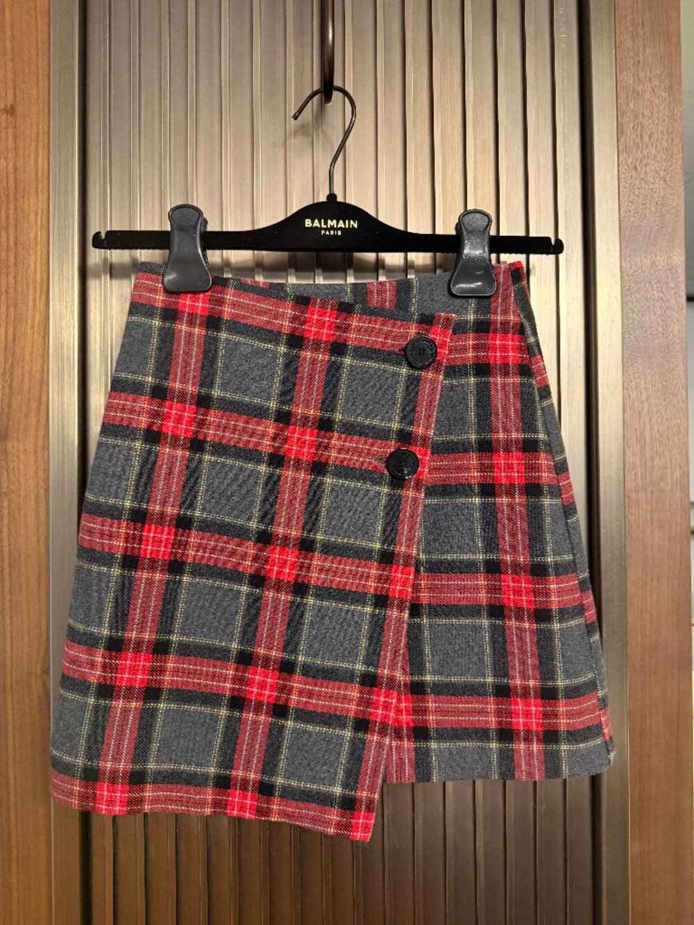Plaid Wool Blend Mini Skirt | Asymmetric Wrap Front